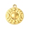 Ion Plating(IP) 304 Stainless Steel Pendants, Flat Round with Moon Charm, Real 18K Gold Plated, 24x20x3mm, Hole: 3mm