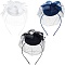 3 Sets 3 Colors Mesh Veil Hair Bands, Cloth & Feather Fascinator Hats for Women Halloween Costume Party Accessories, Mixed Color, 145x120x4.5mm, 1 set/color