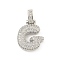 Brass Micro Pave Clear Cubic Zirconia Pendants, Platinum, Letter G, 31x19x5mm, Hole: 3x6mm