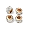 Alloy Rhinestone Clay Pave Beads, Barrel, Light Gold, 6.5x5mm, Hole: 3mm