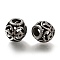 304 Stainless Steel European Beads, Large Hole Beads, Rondelle with Heart, Antique Silver, 10x9.5mm, Hole: 4mm