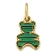 Synthetic Malachite Bear Charms, with Ion Plating(IP) 304 Stainless Steel Settings and Jump Rings, Real 14K Gold Plated, 13x9x2mm, Hole: 5x3mm