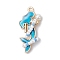 Alloy Enamel Mermaid Pendants, with Glass Seed Beads & Dyed Glass Pearl Round Beads, Light Sky Blue, 28.5x14.5x6mm, Hole: 1.6mm