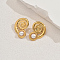 Vortex Spiral Stainless Steel Stud Earrings, with Plastic Imitation Pearl, Golden, 32x22mm