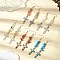 5 Pairs Natural & Synthetic Mixed Stone Cross Dangle Earrings, with Alloy Enamel Charms and 304 Stainless Steel Earring Hooks, Golden, 77x17mm