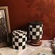 チェス盤模様列キャンドルジャー金型  蓋付きキャンドルホルダー用シリコンコンクリートモールド  エポキシレジン型  ホワイト  7.6x8.7cm DIY-G098-04-2