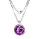 Pretty Star and Raven/Crow Pattern Flat Round Glass Pendant Necklaces X-NJEW-N0051-006A-02-1
