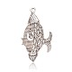 Antique Silver Plated Fish Alloy Rhinestone Big Pendants ALRI-J158-21AS-2