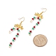 Glass Christmas Candy Cane with Alloy Bowknot Dangle Earrings EJEW-JE04971-03-4