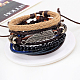 Réglable feuille alliage corde tressée en cuir perles en bois bracelets multi-brins BJEW-P0001-20-3