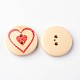 Flat Round with Heart 2-Hole Printed Wooden Buttons BUTT-M014-34-2