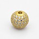 Perles rondes de couleur claire de zircone cubique CZ de grade AAA de micro pave, Sans cadmium & sans nickel & sans plomb, or, 6mm, Trou: 1mm