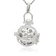 Silver Color Plated Brass Hollow Round Cage Pendants KK-J226-08S-1
