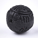 シナバービーズ  彫刻が施された漆器  漢字で丸める  ブラック  19~20.5x17~18.5mm  穴：1.6~2mm X-CARL-T001-10A-3