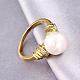 Brass Round Shell Pearl Finger Rings RJEW-BB05571-1-4