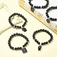 Bracelet extensible en perles de lave naturelle et d'agate noire avec breloques en alliage d'émail BJEW-JB09501-5