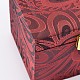 長方形シノワズリー刺繍シルクブレスレットボックス  ベルベットと  木材や金属の留め金  10 compertments  暗赤色  30x10x10.4cm SBOX-N003-10-2