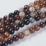 Chapelets de perles rondes en agate à rayures naturelles/en agate à bandes, selle marron, 6mm, Trou: 1mm, Environ 62 pcs/chapelet, 14.8 pouce