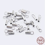 Rhodium Plated 925 Sterling Silver Cord Ends, Platinum, 7.5~8.5x3.5mm, Hole: 3mm, Inner Diameter: 3mm