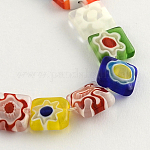 Square Handmade Millefiori Glass Beads Strands, Mixed Color, 10x10x4mm, Hole: 1mm, about 38pcs/strand, 14.5 inch