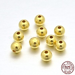925 runde Perlen aus Sterlingsilber, echtes 24k vergoldet, 2 mm, Bohrung: 0.7~1 mm, ca. 1000 Stk. / 20 g