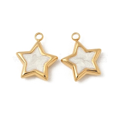 Ciondoli in acciaio inossidabile smaltato 304, charms stella, placcatura ionica (ip), vero placcato oro 18k, bianco, 16x13.5x3.5mm, Foro: 1.8 mm