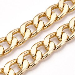 Chaînes aluminium de trottoir, chaînes à maillons cubains taille diamant, non soudée, or clair, 19.5x13x3.5mm