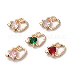 真鍮製チャーム  ガラスと  ハート  ゴールドカラー  ミックスカラー  10x13x4mm  穴：1mm