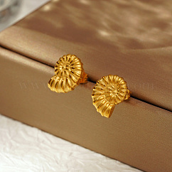 Eleganti orecchini a forma di conchiglia in acciaio inossidabile 304, oro, 10.2x13mm