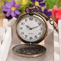 Филигранные круглые плоские Сплав карманные кварцевые часы ожерелья WACH-L024-07