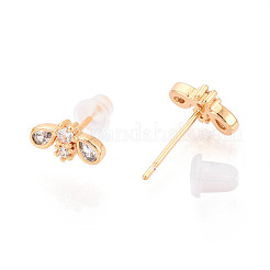 Серьги-гвоздики из латуни с микропаве из прозрачных кубических цирконий&nbsp;EJEW-T047-43G