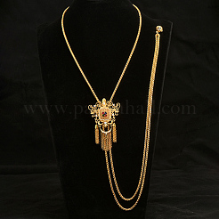 Collar con broche estilo gótico vintage de latón con pavé de circonita cúbica y borla larga para mujer&nbsp;GO0016-2