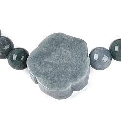 Bracciali elasticizzati in giada naturale con perline rotonde e a forma di fiore&nbsp;BJEW-N041-07