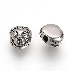 304ステンレススチールビーズ  ライオン  アンティークシルバー  12x11x8.5mm  穴：3mm&nbsp;STAS-Q209-29
