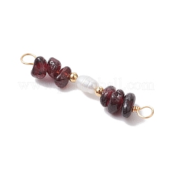 Подвески-коннекторы из натурального граната и натурального культивированного пресноводного жемчуга с рисовыми бусинами PALLOY-JF03707-04
