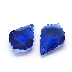 カット加工ガラスペンダント  葉  藤紫色  22x15.5x8.5mm  穴：1mm&nbsp;X-GLAA-F068-C05