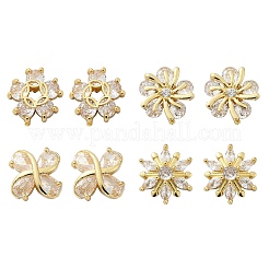 Orecchini a bottone con micro pavè di fiori in ottone e zirconi trasparenti&nbsp;EJEW-U064-03G