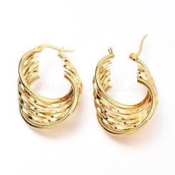304ステンレススチールフープピアス  スプリットのピアス  ゴールドカラー  37x26x11mm  ピン：0.7mm&nbsp;EJEW-C501-17G