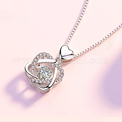 Двойное сердце 925 ожерелье из стерлингового серебра с микропаве из прозрачных кубических цирконий&nbsp;FS-WG0A98A-01