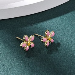 Серьги-гвоздики в виде цветка из латуни&nbsp;EJEW-H165-04G-02