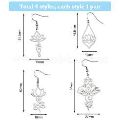 4 пара длинных висячих серег из нержавеющей стали 304 в 4 стилях EJEW-FI0002-55