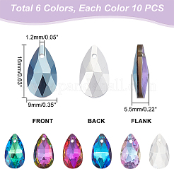 60шт 6 цвета стеклянные подвески со стразами&nbsp;EGLA-GA0001-10