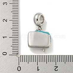 304ステンレススチール製ヨーロピアンダングルチャーム  ラインストーンとエナメル  長方形  ステンレス鋼色  23mm  穴：4.5mm  矩形：13x13x4.5mm&nbsp;STAS-U005-40P