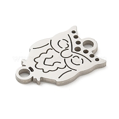 201ステンレススチールレーザーカットコネクタチャーム  ステンレス鋼色  フクロウ  15x9.5x1mm  穴：1.6mm&nbsp;STAS-R133-02P-03