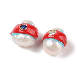 Natürliche Keshi-Perle mit Zirkonia-Emaille-Perlen&nbsp;PEAR-G014-06D