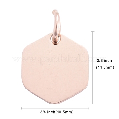 ステンレススチールチャーム201個  手動研磨  六角  ローズゴールド  11.5x10.5x1mm  穴：3.5mm&nbsp;STAS-S105-T626-3