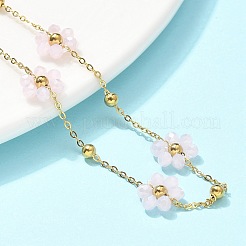 304ステンレススチールと合成石のデイジーフラワーチェーンアンクレット（女性用）  18KGP本金メッキ  ホワイト  210mm&nbsp;AJEW-B031-01G-02