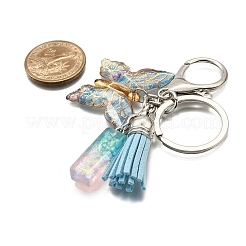 透明エポキシ樹脂、透明アクリル、フェイクスエードタッセルキーホルダー26個  合金キーリング付き  チェーンとロブスタークロウクラスプ付き  蝶  文字I  95~108mm&nbsp;KEYC-JKC01202-09