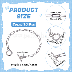 15шт. Набор браслетов-цепочек-скрепок из нержавеющей стали 304&nbsp;BJEW-SC0001-23