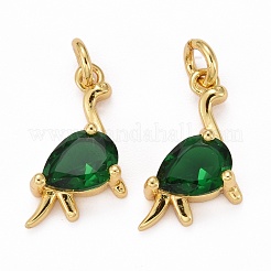 真鍮キュービックジルコニアチャーム  長持ちメッキ  18KGP本金メッキ  恐竜  ミックスカラー  14x13.5x5mm  穴：3mm  丸カン：5x1ミリ&nbsp;ZIRC-J025-85G
